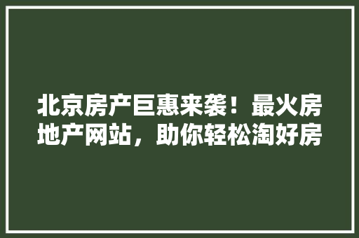 北京房产巨惠来袭！最火房地产网站，助你轻松淘好房！ 神马SEO