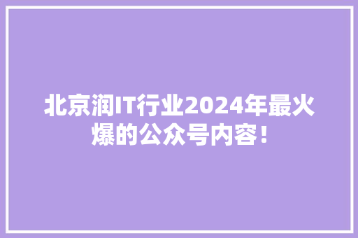 北京润IT行业2024年最火爆的公众号内容！ 网站建设公司
