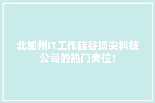 北加州IT工作硅谷顶尖科技公司的热门岗位！ SEO关键词