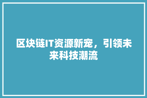 区块链IT资源新宠，引领未来科技潮流 搜狗SEO