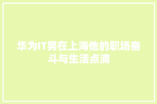 华为IT男在上海他的职场奋斗与生活点滴