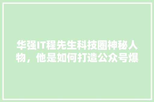 华强IT程先生科技圈神秘人物，他是如何打造公众号爆款内容的 百度SEO