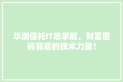 华润信托IT总掌舵，财富密码背后的技术力量！ 百度SEO