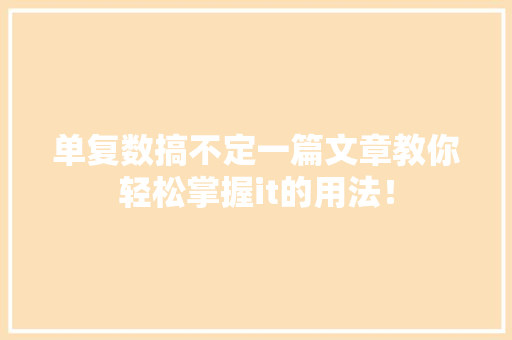 单复数搞不定一篇文章教你轻松掌握it的用法！ 必应SEO