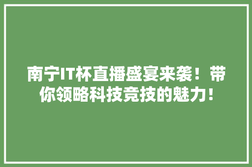 南宁IT杯直播盛宴来袭！带你领略科技竞技的魅力！ 搜狗SEO