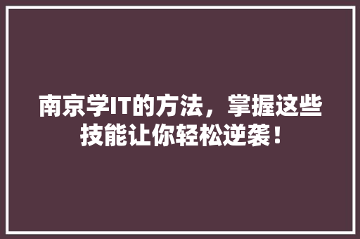 南京学IT的方法，掌握这些技能让你轻松逆袭！ 网站建设公司