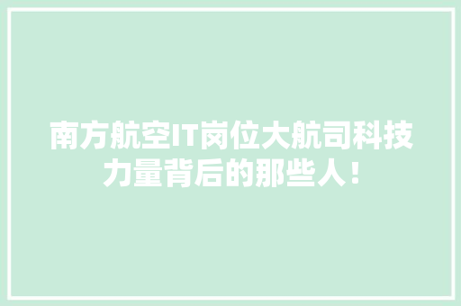 南方航空IT岗位大航司科技力量背后的那些人！ 搜狗SEO