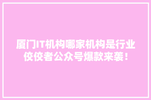 厦门IT机构哪家机构是行业佼佼者公众号爆款来袭！ SEO关键词