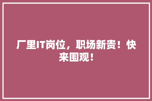 厂里IT岗位，职场新贵！快来围观！ 搜狗SEO
