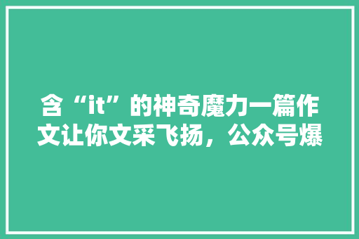 含“it”的神奇魔力一篇作文让你文采飞扬，公众号爆款必看！ 百度SEO