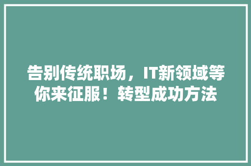 告别传统职场，IT新领域等你来征服！转型成功方法 神马SEO