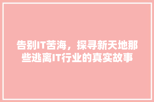 告别IT苦海，探寻新天地那些逃离IT行业的真实故事 网站建设公司