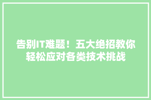 告别IT难题！五大绝招教你轻松应对各类技术挑战 必应SEO
