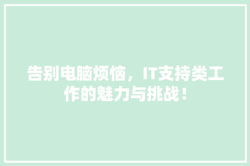 告别电脑烦恼，IT支持类工作的魅力与挑战！ 搜狗SEO