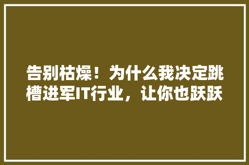 告别枯燥！为什么我决定跳槽进军IT行业，让你也跃跃欲试！ 神马SEO