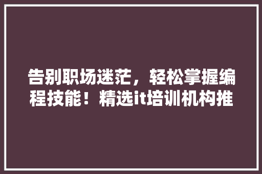 告别职场迷茫，轻松掌握编程技能！精选it培训机构推荐，让你的职业之路更精彩 神马SEO