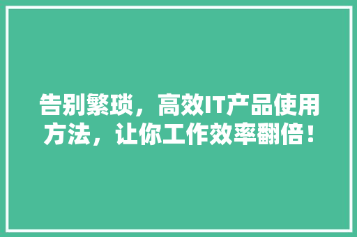 告别繁琐，高效IT产品使用方法，让你工作效率翻倍！ 搜狗SEO