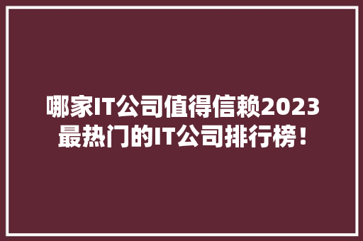 哪家IT公司值得信赖2023最热门的IT公司排行榜！ 搜狗SEO