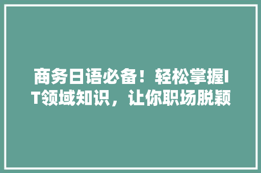 商务日语必备！轻松掌握IT领域知识，让你职场脱颖而出 百度SEO