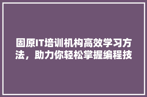 固原IT培训机构高效学习方法，助力你轻松掌握编程技能！ 网站建设公司