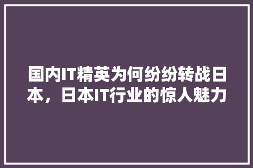 国内IT精英为何纷纷转战日本，日本IT行业的惊人魅力！