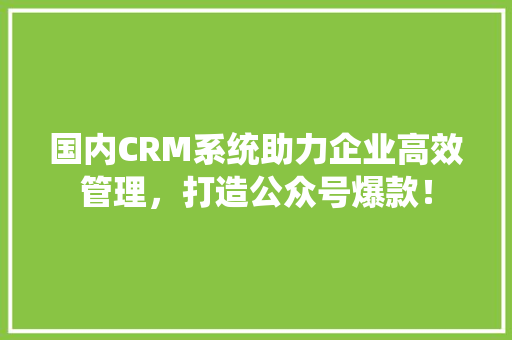 国内CRM系统助力企业高效管理，打造公众号爆款！ 网站建设公司