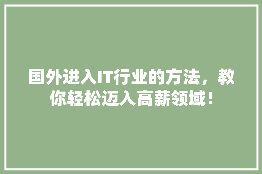 国外进入IT行业的方法，教你轻松迈入高薪领域！ SEO关键词
