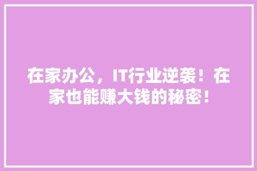 在家办公，IT行业逆袭！在家也能赚大钱的秘密！ SEO关键词