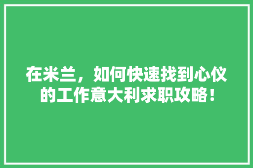 在米兰，如何快速找到心仪的工作意大利求职攻略！ 网站建设公司