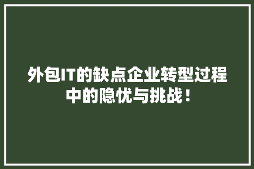 外包IT的缺点企业转型过程中的隐忧与挑战！ 必应SEO