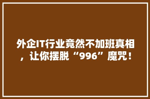 外企IT行业竟然不加班真相，让你摆脱“996”魔咒！ 神马SEO