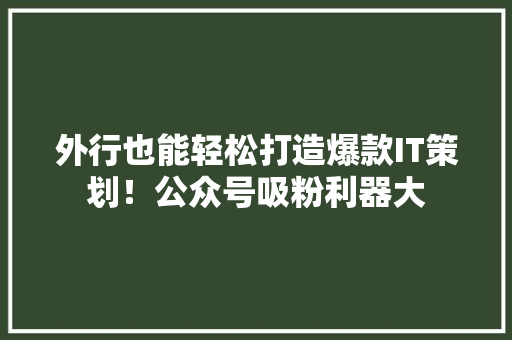 外行也能轻松打造爆款IT策划！公众号吸粉利器大 必应SEO