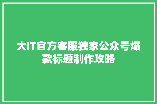 大IT官方客服独家公众号爆款标题制作攻略 SEO关键词