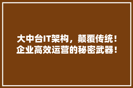 大中台IT架构，颠覆传统！企业高效运营的秘密武器！ 网站建设公司