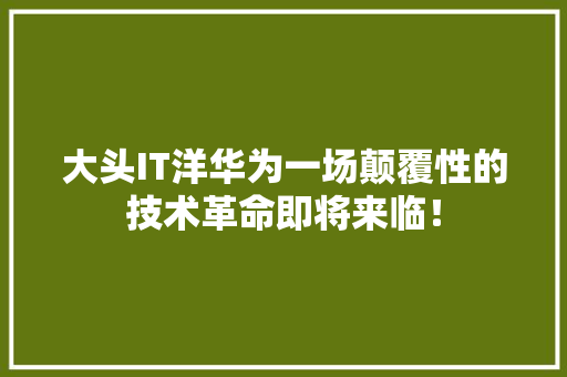 大头IT洋华为一场颠覆性的技术革命即将来临！