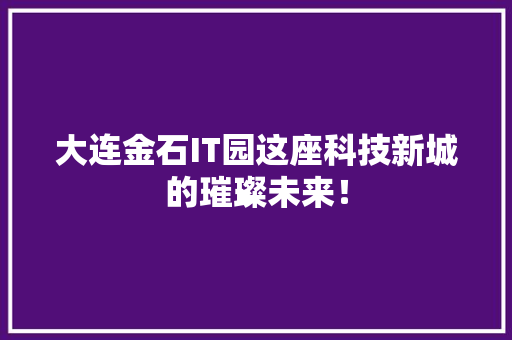 大连金石IT园这座科技新城的璀璨未来！