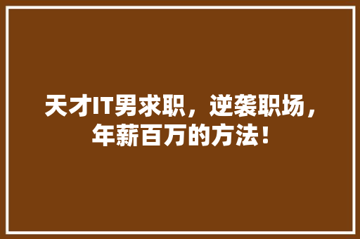 天才IT男求职，逆袭职场，年薪百万的方法！ 网站建设公司