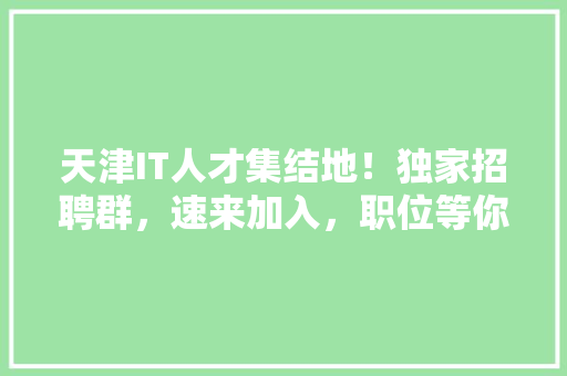 天津IT人才集结地！独家招聘群，速来加入，职位等你来挑！ 百度SEO
