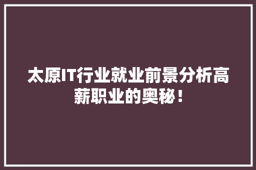 太原IT行业就业前景分析高薪职业的奥秘！ 网站建设公司