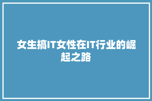 女生搞IT女性在IT行业的崛起之路 神马SEO