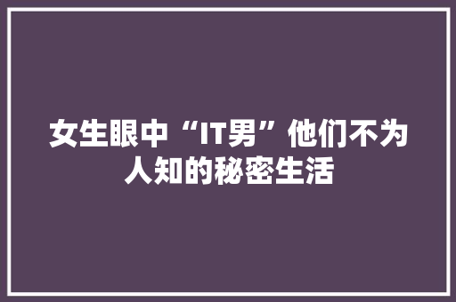 女生眼中“IT男”他们不为人知的秘密生活