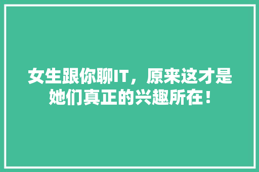 女生跟你聊IT，原来这才是她们真正的兴趣所在！ 神马SEO