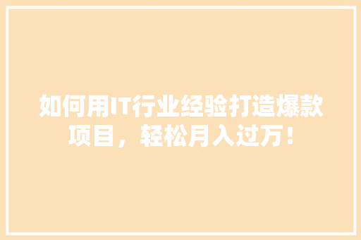 如何用IT行业经验打造爆款项目，轻松月入过万！ 神马SEO