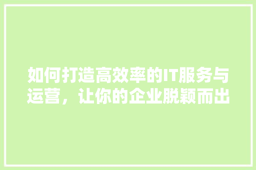 如何打造高效率的IT服务与运营，让你的企业脱颖而出 神马SEO