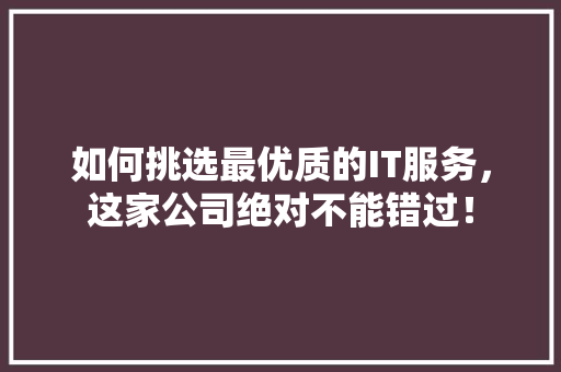 如何挑选最优质的IT服务，这家公司绝对不能错过！ 百度SEO