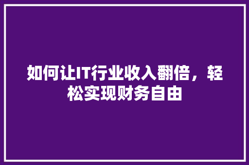 如何让IT行业收入翻倍，轻松实现财务自由 神马SEO