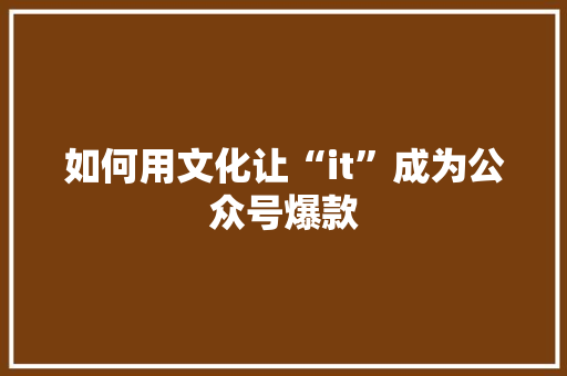 如何用文化让“it”成为公众号爆款 搜狗SEO
