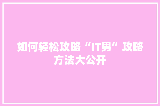 如何轻松攻略“IT男”攻略方法大公开 百度SEO