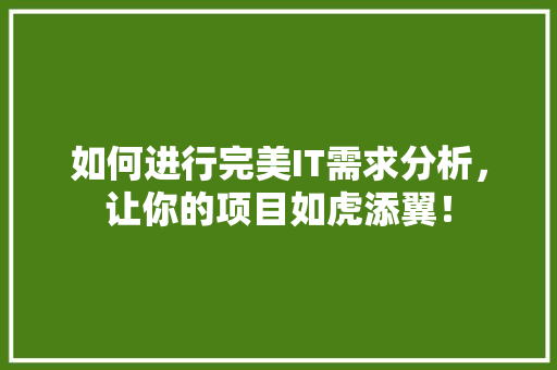 如何进行完美IT需求分析，让你的项目如虎添翼！ 搜狗SEO
