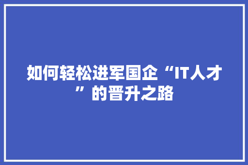 如何轻松进军国企“IT人才”的晋升之路 网站建设公司